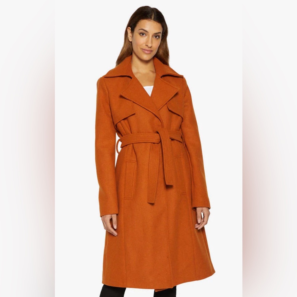 Vintage Burnt Orange Double Breasted Long Retro Wool Fit and Flare Peacoat